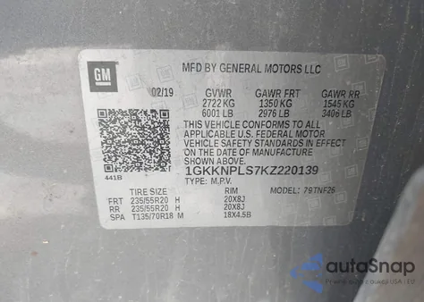 2019 GMC Acadia Denali из США, поврежденный, VIN 1GKKNPLS7KZ220139